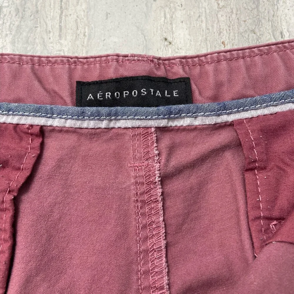 Aeropostale Flat-Front Chino Shorts Dark Pink Size 38 - Picture 2 of 7
